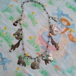 🌙Vintage Silver Hmong Cat & Bell Necklace